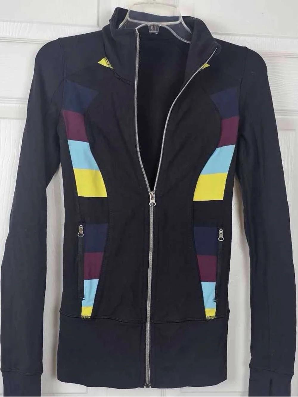 Women's Black Zip-Up Bomber Jacket with Colorblock Accents